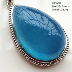 925 Sterling Silver, Large, Natural Blue Aquamarine Pendant Necklace