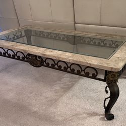 Marble, Glass and  Iron Cocktail and  End Table 