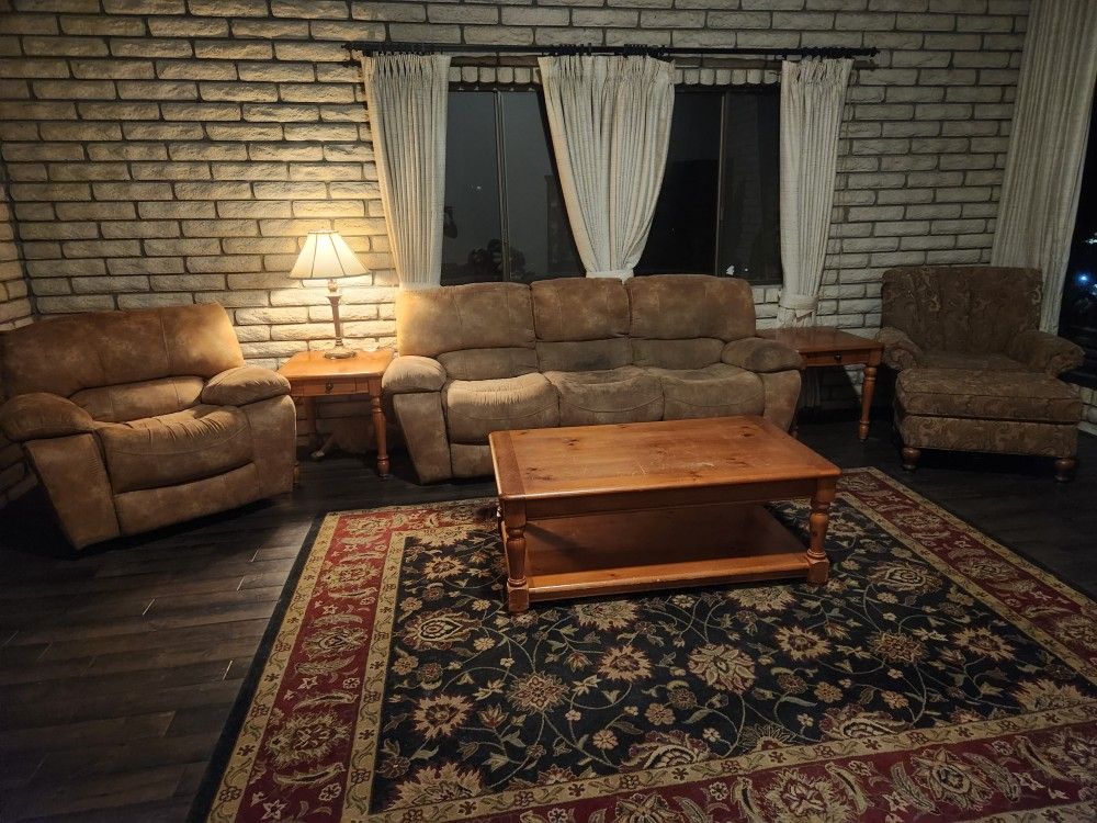 Living Room Furniture Set Couch With Recliners, Recliner, Chair With Ottoman, Coffee And End Tables
