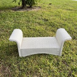 White Rattan Wicker Footstool Ottoman Or Side Table 