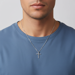 10K White Gold Diamond Cross Pendant & 24" Box Chain
