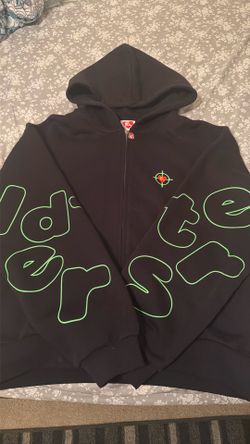 Red Letters Oversized “We Don’t Miss” Scattered Zip Up (M)