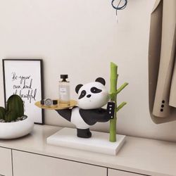 Adorable Panda with Bamboo & Tray Decor