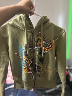 Ed Hardy Butterfly zip up hoodie color sage