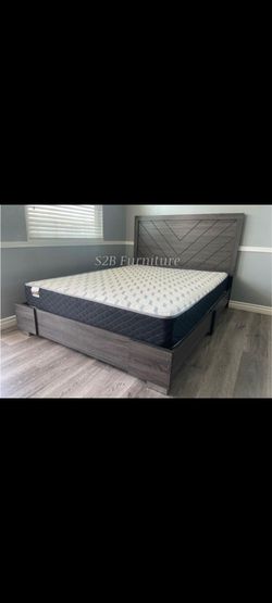 Queen Grey Alpine Platform Bed With Ortho Mattress Included