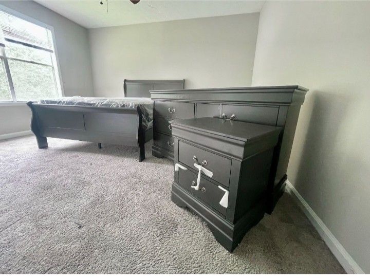 QUEEN BEDROOM SETS $625..KING SIZE $725! PRICE INCLUDES DELIVERY ! AVAILABLE COLORS: Black, gray and cherry!!