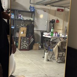 Full-Length Floor Mirror w/ Gold Frame – Modern Leaning Body Mirror