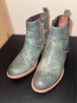 Soft- Teal Leather Ankle Boots with Side Zip 6.5