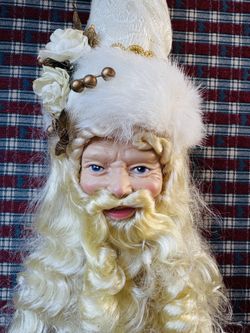 Vintage Santa Claus Face Head Christmas Ornament Old World Curly Beard
