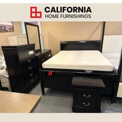 Modern Black Sleigh 4-Piece Queen Bedroom Set