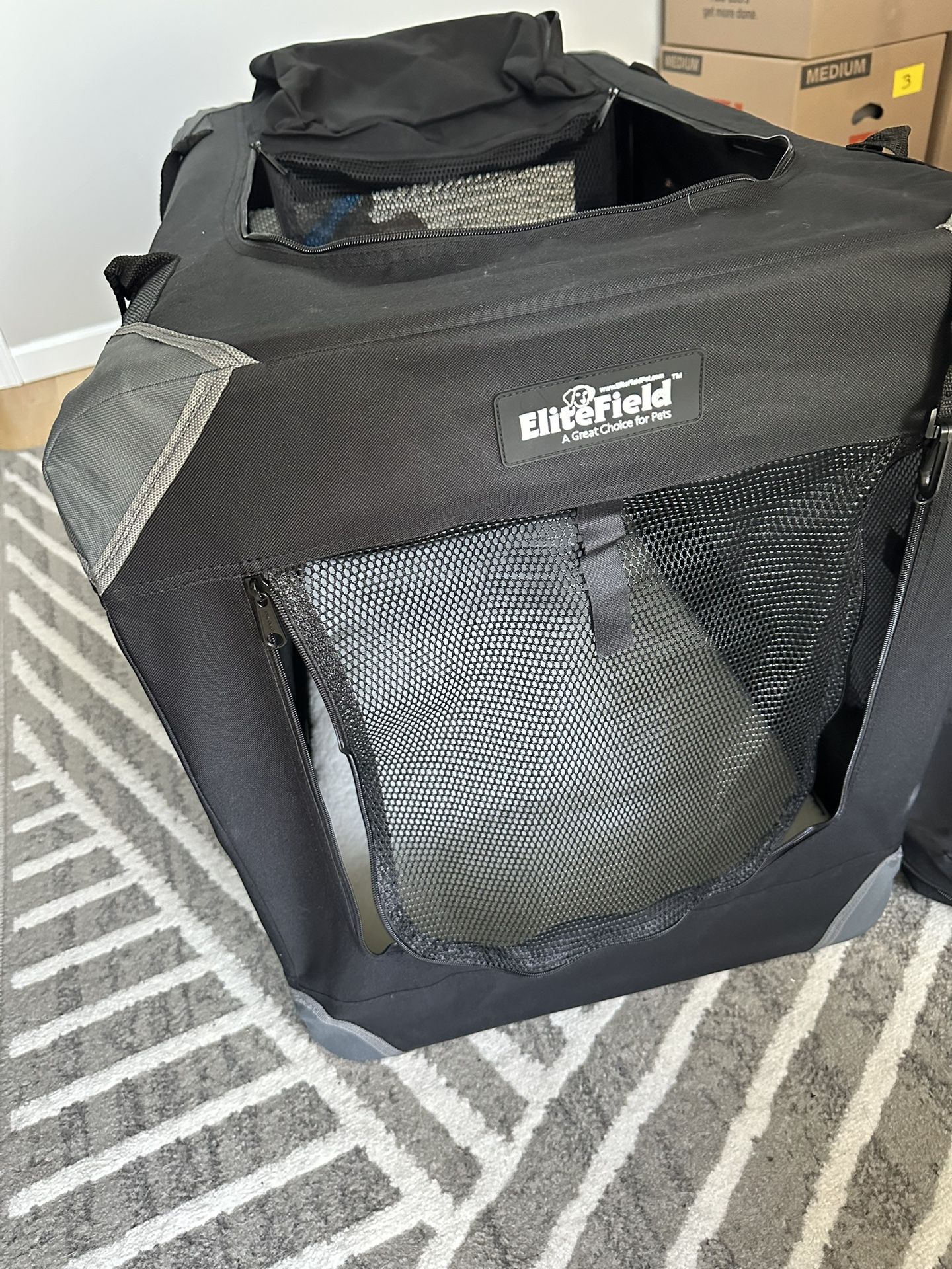 EliteField 3-Door Folding Soft Dog Crate with Carrying Bag and Fleece Bed