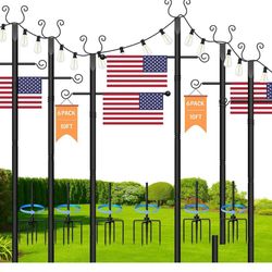 Mutovlin 2 Pack String Light Poles,10 Ft Light Poles for Outside String Lights,Outdoor Lights Pole with Fork,Metal Poles Stand for Patio Deck Backyard