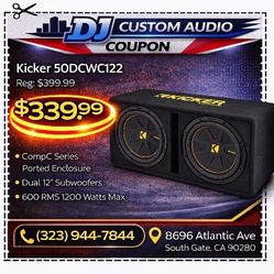 Kicker CompC Dual 12" Ported Subwoofer Enclosure 2-Ohm 1200 Watts DCWC12 50DCWC122 🚨 Payment Options Available 🚨 No Credit Needed 🚨 