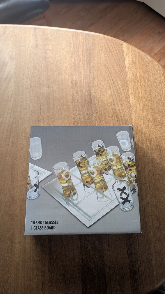 Tic Tac Toe boardgame with shot glasses