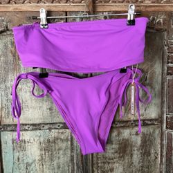 NWT SKIMS Recycled Swim Bandeau Bikini Top & Dippy Tie Bottom In Violet