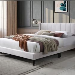 Full Bed And Mattress Velvet Ivory Color