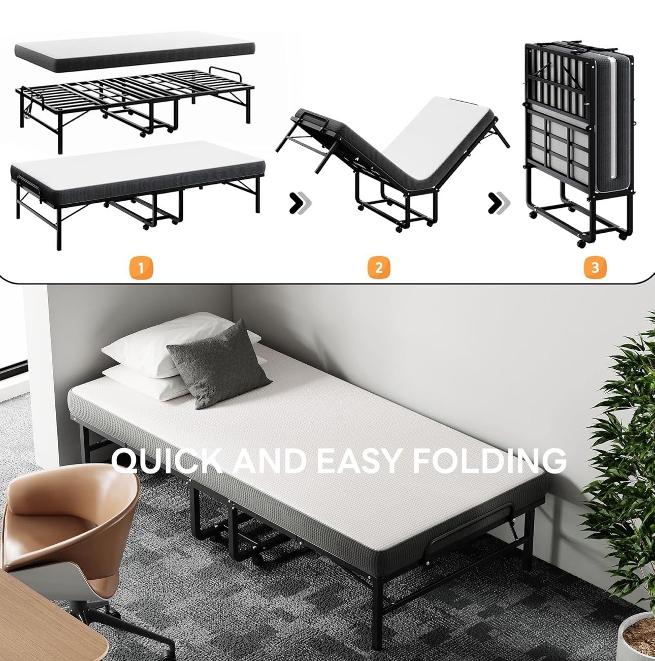 LKIMIO Folding Bed, 80" x 39" Portable Roll Away Bed