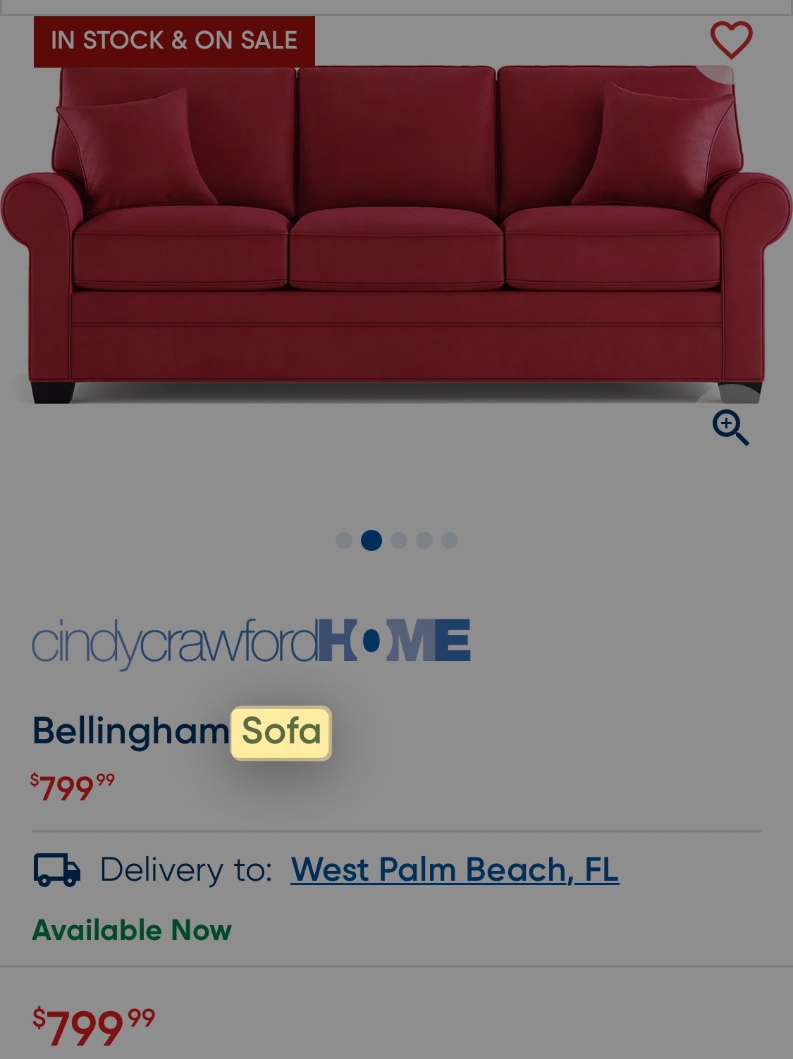 Cindy Crawford Home Red Sofa
