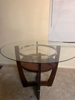 Round Glass Top Dining Table Wood Base