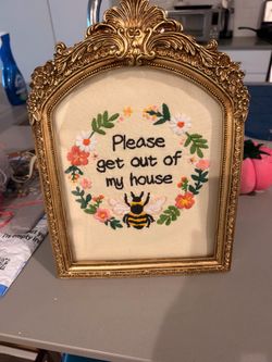 Hand embroidered framed art