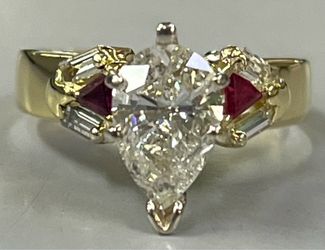 14K Gold Diamond Ruby Engagement Ring - Size 6 - 5.4gr