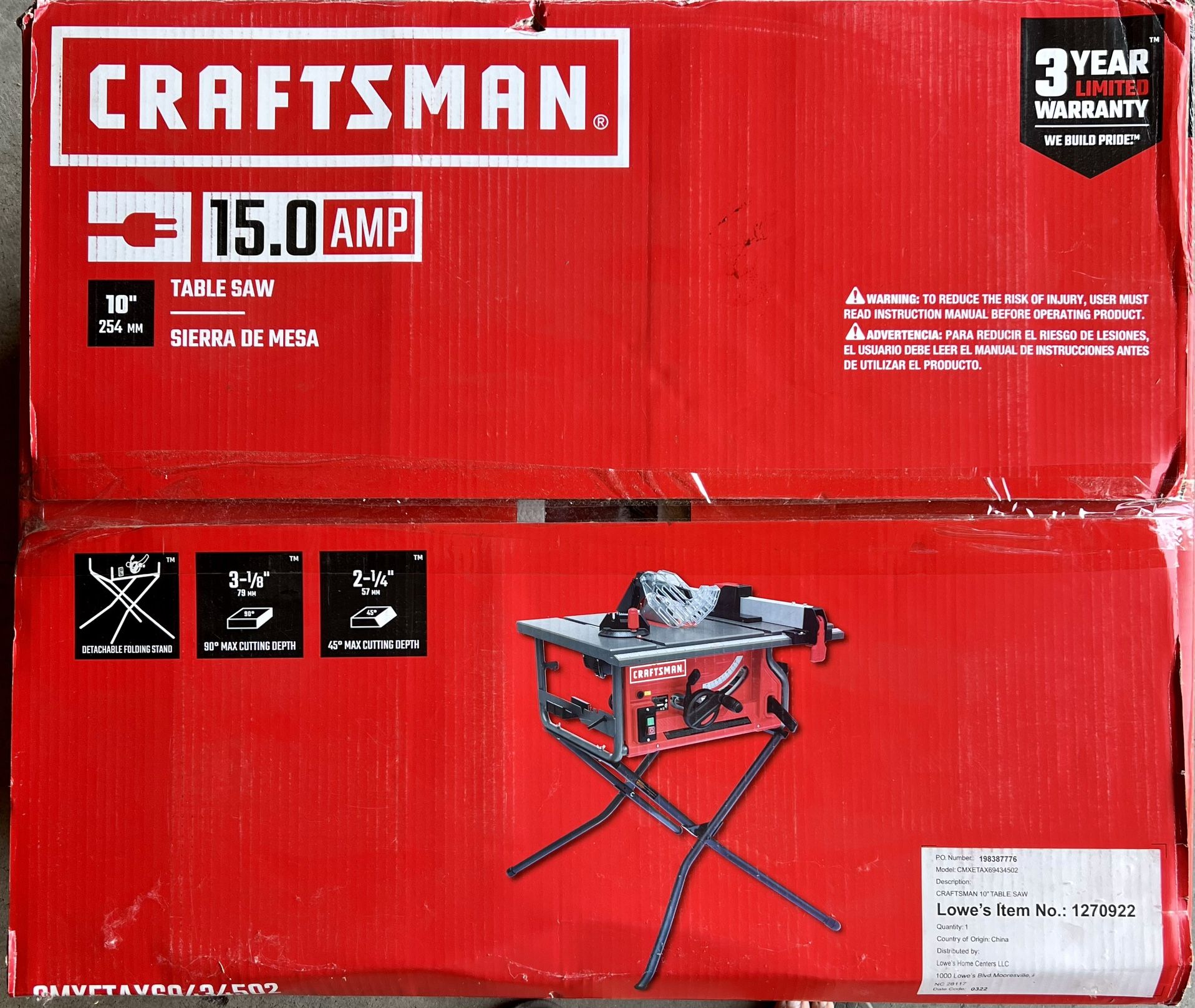 Craftsman 10 Inch Tablesaw