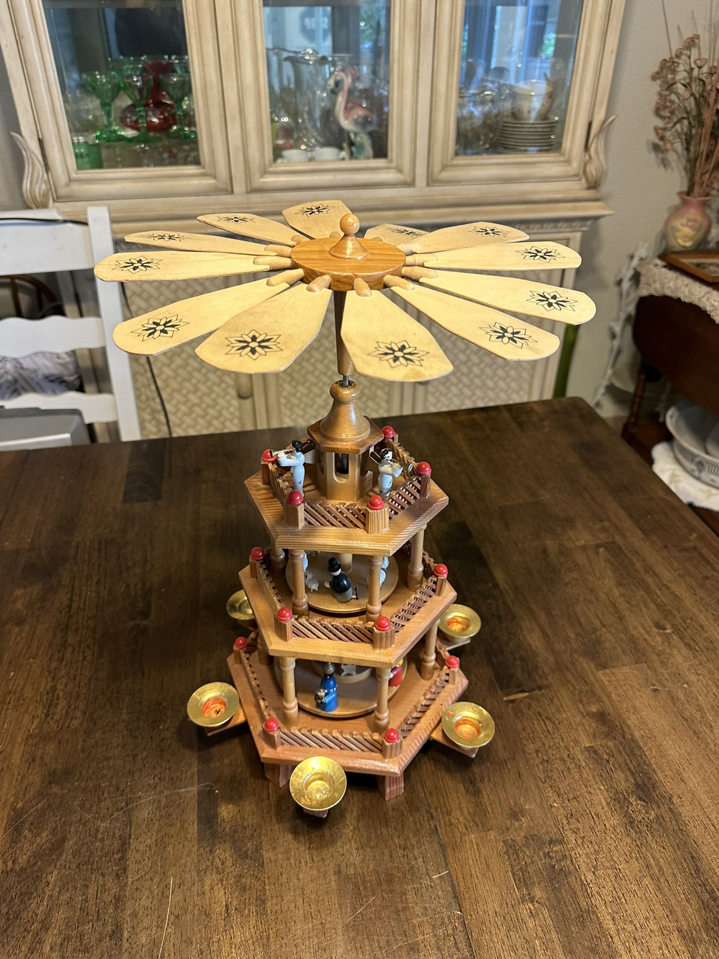Wooden three tier nativity carousel, candle holder, Christmas holiday