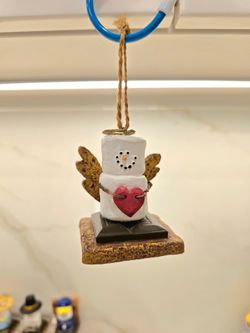 The Original S'mores Marshmallow Snowman Ornament with Wings and Heart