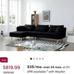 Black 2-Piece Upholstered Sectional