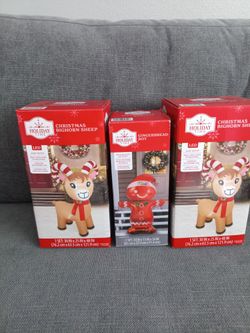 3 BRAND NEW INFLATABLE BOX CHRISTMAS LED BIG 2 HORN SHEEP AND 1 GINGER BREAD BOY $8.00 EACH" BOX"THANK YOU .🙏