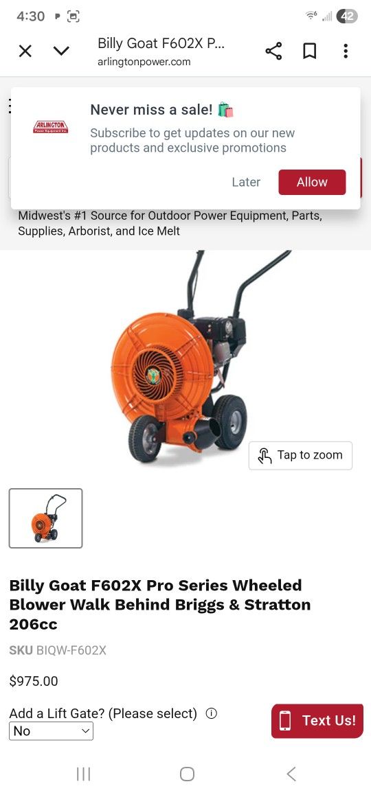 Billy Goat F602X Pro Series Wheeled Blower Walk Behind Blower