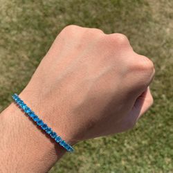 14k White Gold Plated Blue Premium Tennis Bracelet 4mm Men’s Women’s