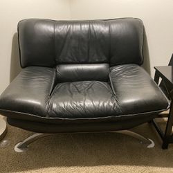 Oversized Chair Black Genuine Leather