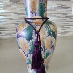 Vintage Nora Fenton Design Vase Hand Painted Abstract Art Green Purple Gold