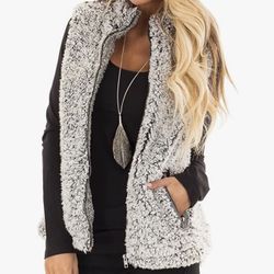 MEROKEETY Women's Casual Sherpa Fleece Lightweight Fall Warm Zipper Vest with Pockets