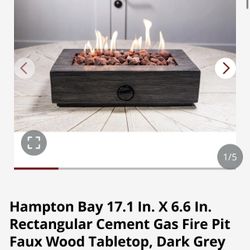 New Hampton Bay 17.1” X 6.6” Rectangular Cement Gas Firepit Faux Wood Tabletop 