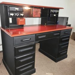 BLACK/ RED WOOD MID-CENTURY MODERN DESK