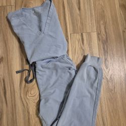 Dusty Blue 2 Pocket Top and Jogger Bottoms Fig Scrubs 