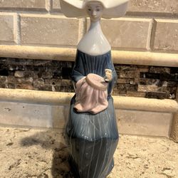 Vintage Lladro "A Time to Sew" # 5501 Blue Nun Figurine - No Box - Excellent Condition - No Chips