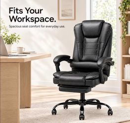 Office Desk Chair with Footrest Reclining High Back Computer Chair, Adjustable & Swivel