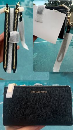 Michael Kors Jet Set Large Double Zip Wallet Wristlet Pebbled Leather  Black