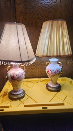Pair of Vintage Porcelain Rose Table Lamps