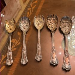 Set Of 5 Vintage Sheffield England  Silver Plated Spoon 