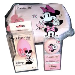 New The Crème Shop Minnie Mouse Bundle (Bag, Blending Sponge, Lip Balm)