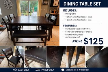 Kitchen table & chairs/bench