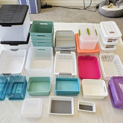 33 Piece Storage/Organization Bins, Trays, Containers, Totes w/Lids