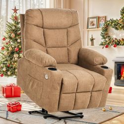 YITAHOME Electric Power Lift Recliner Chair for Elderly, Fabric Recliner Chair with Massage and Heat, Spacious Seat, USB Ports, Cup Holders, Side Pock