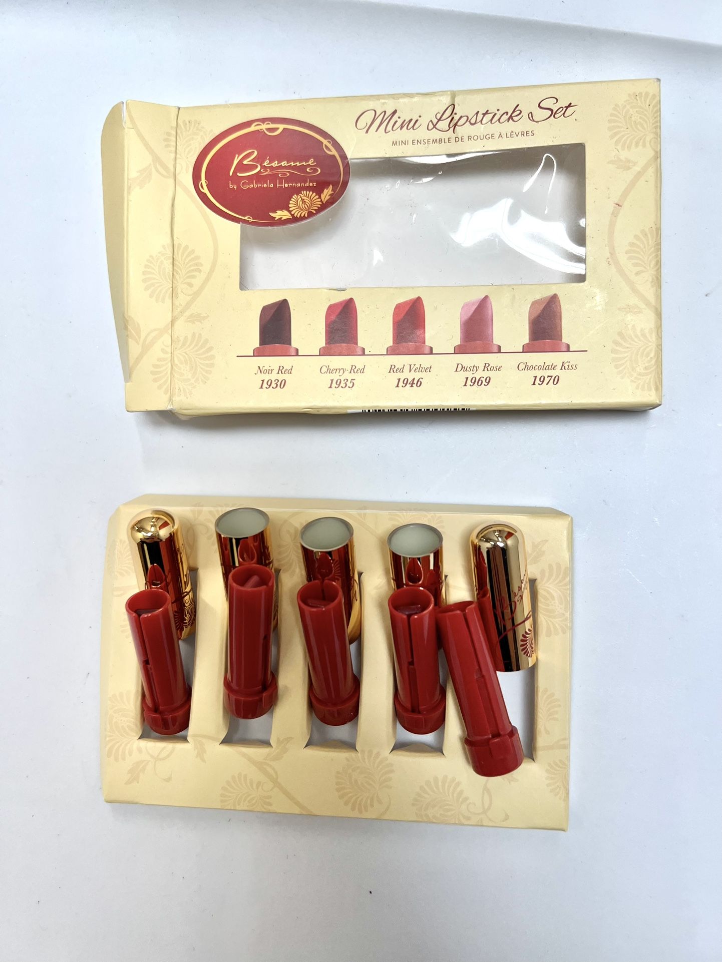 Besame 5 Mini Lipstick Set Noir Cherry Red Velvet Dusty Rose Chocolate Kiss NIB