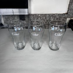 Set of 3 DRINK COCA-COLA, Enjoy Coke Glasses - 8 oz Bell Shaped Coca Cola Drinking Glass