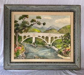 Original Landscape Watercolor Painting - Art By Olive Heisler - Framed 32x38”